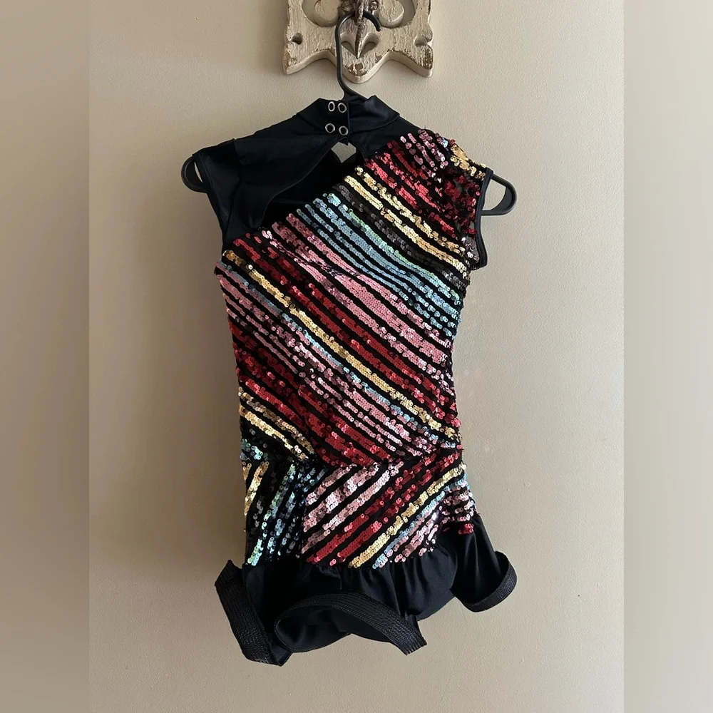 Weissman Jazz Clogging Dance Dress Multi Rainbow Sequin size MC